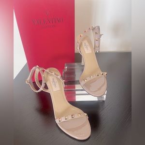 Valentino Studded Strappy Heels in Nude